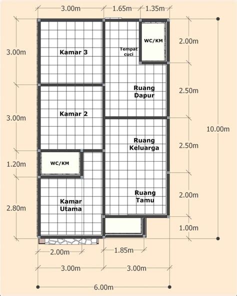 Denah Rumah 9x6 3 Kamar Tidur - Modern Minimalis