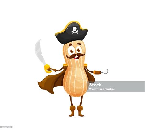 Cartoon Halloween Peanut Pirate Vector Character Stock Illustration Download Image Now