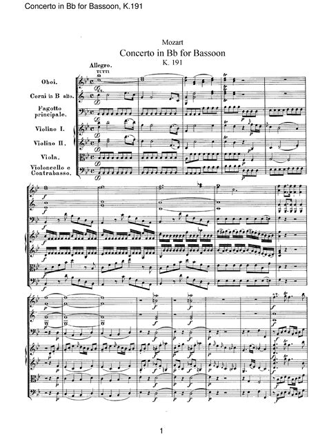 Mozart Wolfgang Amadeus Bassoon Concerto In B Flat Major K 191 186e