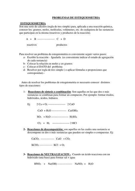 Problemas De Estequiometr A Guille Faccioli Udocz