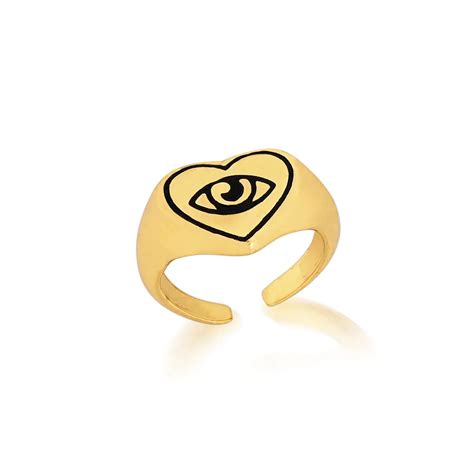 Anel Regulável Love Eye em Banho Ouro Orfhen Acessórios legais e