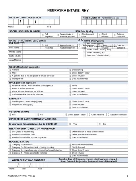 HMIS Data Collection Template For Project START Ccfl Unl Doc Template