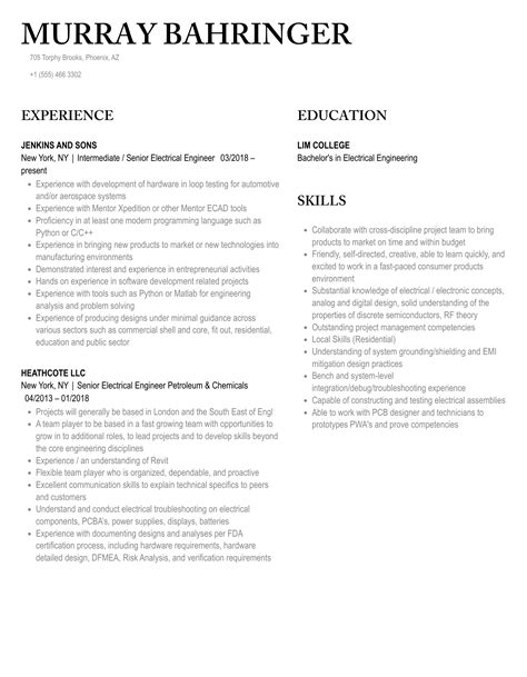 Senior Electrical Engineer Resume Samples Velvet Jobs