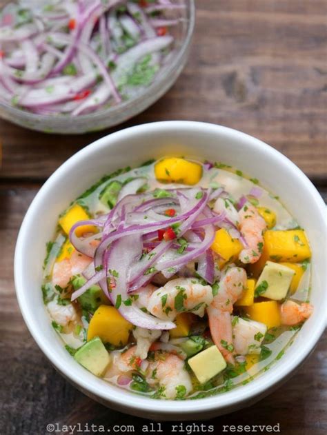 Ceviche de camarón y mango con aguacate Laylita Recetas de