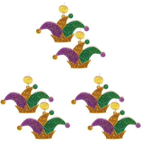 3 Pairs Acrylic Carnival Earrings Miss Dangle For Girls Mardi Gras