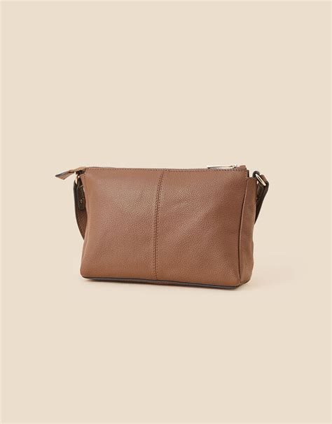 Leather Double Zip Cross Body Bag Tan Leather Bags Accessorize Uk