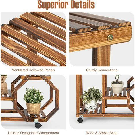 Costway Support De Plante En Bois Niveaux Tag Re Pour Fleurs Avec