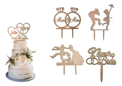 Cake Topper Boda Novios Altura Total Cm Mdf Mm Pzas