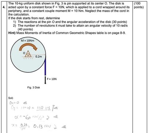 SOLVED The 10 Kg Uniform Disk Shown In Fig 3 Is Pin Supported At Its