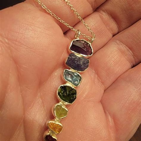 7 Chakras Stone Healing Handmade Pendant Necklace Jewelry With Real Raw Gemstones Solid 925