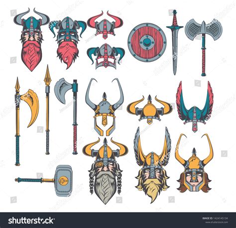 Vikings Warriors Weapons Set Drawings Collection Stock Vector (Royalty ...