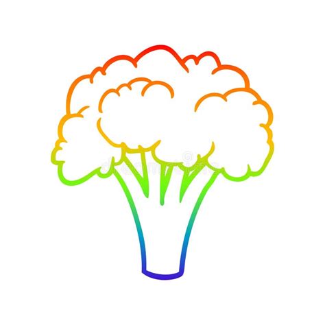 A Creative Rainbow Gradient Line Drawing Cartoon Broccoli Stock Vector