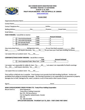 Fillable Online Trcm Vendor Booth Registration Form National