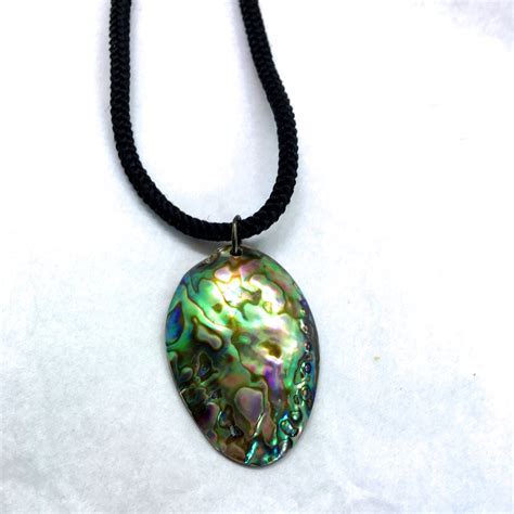 New Abalone Paua Shell Pendant Necklace On Black Cord Free Etsy