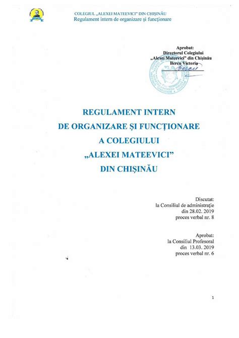 PDF COLEGIUL ALEXEI MATEEVICI DIN CHIȘINĂU Regulament intern