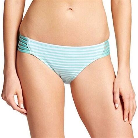 MOSSIMO Strappy Side Bikini Bottom Lucite Blue White Large