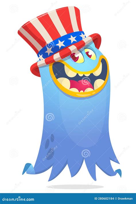 Cartoon Funny Monster Wearing Amirican Uncle Sam Hat On Usa