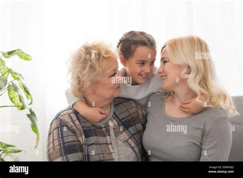 Three Generations Of Women Beautiful Woman And Teenage Girl Are