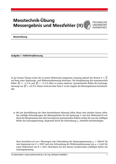 MT ML6 aktualisiert Lösung 6 Messtechnik Übung Messergebnis und