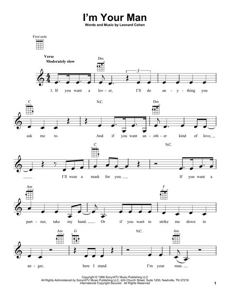 I M Your Man By Leonard Cohen Sheet Music For Ukulele At Sheet Music Direct