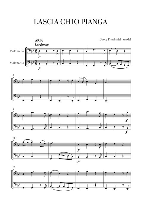 G F Haendel Lascia Ch Io Pianga For Cello Duet Arr Cadenza Editions Sheet Music G F