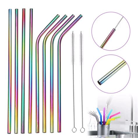 4x Rainbow Color Bubble Tea Stainless Steel Straws Reusable Drinking