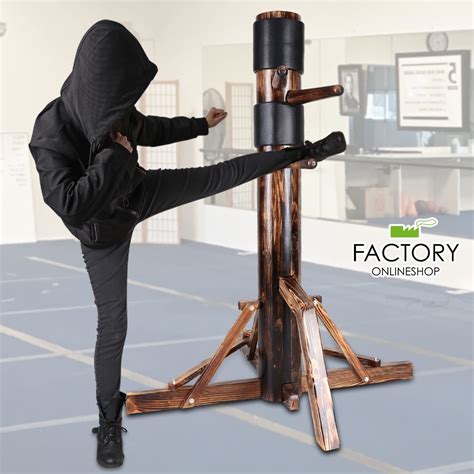 Geniqua Walnut Tripod Wing Chun Wood Martial Arts Training Target Base Dummy Ip Man Dark Brown