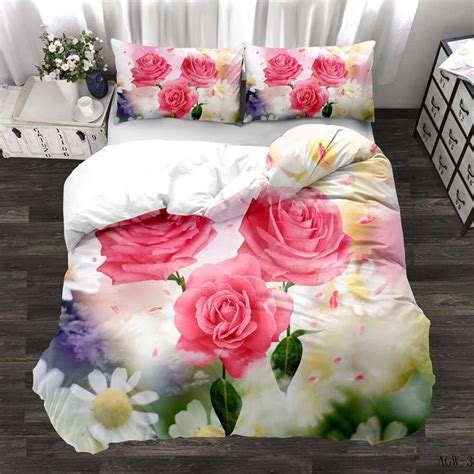 Pink Rose Bedding Set King Queen Full Twin Size For Women Romantic