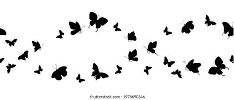 Seamless Flock Silhouette Black Butterflies On Stock Illustration