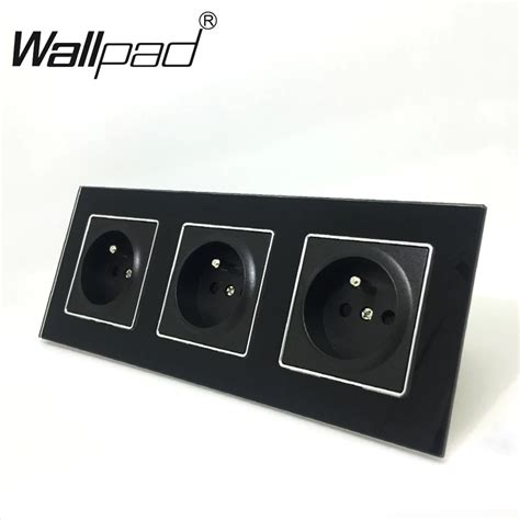 French Socket CE Wallpad Luxury Black Crystal Glass EU Standard Triple