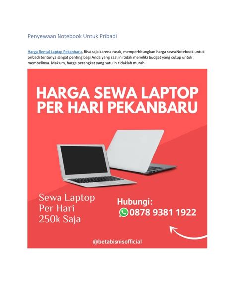 PPT Harga Sewa Laptop Per Hari Pekanbaru WA 0878 9381 1922