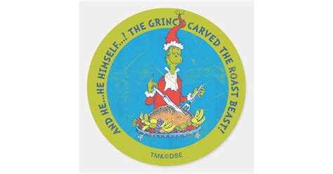 Dr Seuss | The Grinch | Christmas Roast Beast Classic Round Sticker ...