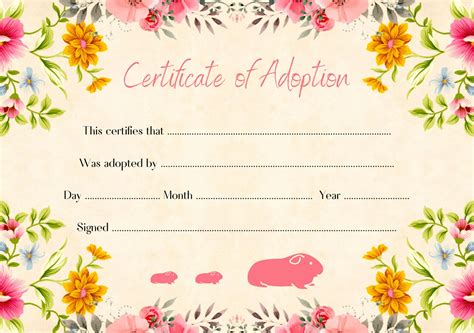 Guinea Pig Adoption Certificate Printable Pdf A4 Download Etsy Uk