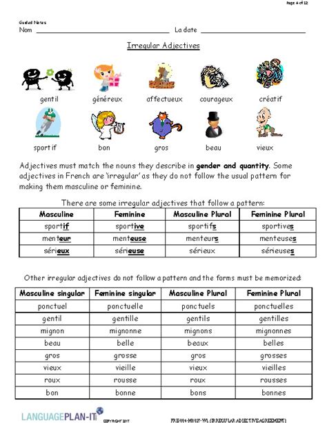 Irregular Adjective Agreement French By Languageplan It Tpt