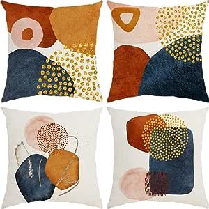 Qualknoy Set Of Velvet Cushion Covers X Cm Burnt Orange Abstract