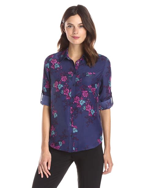 Lark Ro Women S Classic Button Front Top Floral Print X Large Shirt