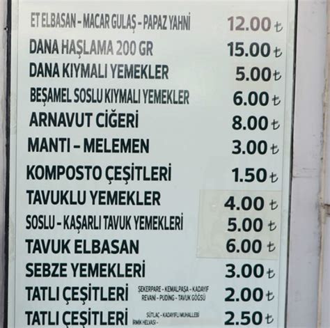 Restaurant Yemekleri Listesi