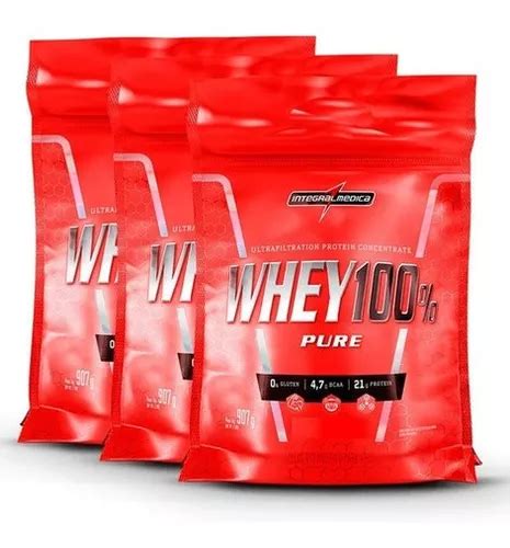 Combo 3x Refil Whey 100 Pure 907g Integralmédica Frete Grátis