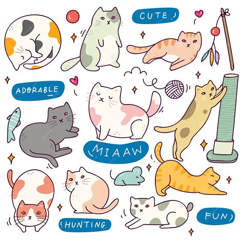 Premium Vector Set Of Cute Cat With Different Poses