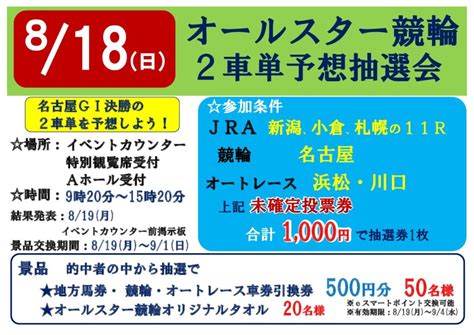 オールスター競輪2車単予想抽選会開催！ サテライト阪神dashよかわj Placeよかわオートレース阪神