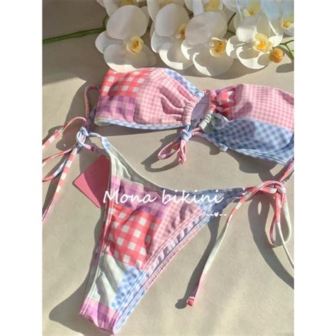 Summer Tea Girls Strappy Bandeau Bikini For Beach Vacation W