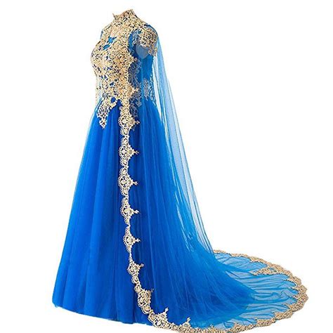 Gold Lace Vintage Long Prom Evening Dresses Wedding Gowns With Cape Royal Blue Us 12 Dresses