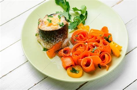 Tasty Fish Rolls Photo Diet Food Stuffed With Minced Fish And Vegetable