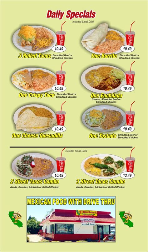 Food Menu El Ranchero S Mexican Food Restaurant