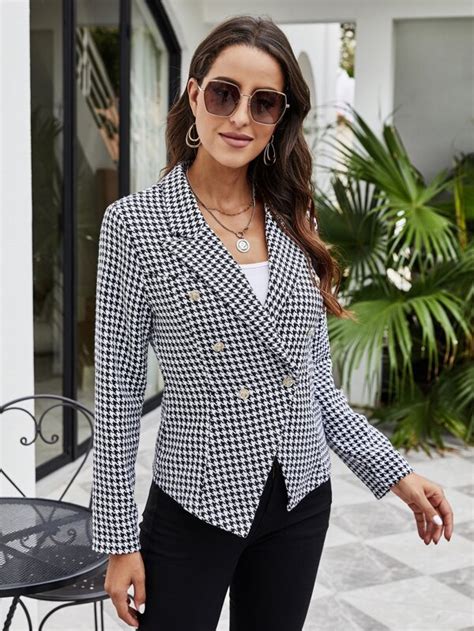 Shein Clasi O Duplo Pata De Galo Elegante Blazer Shein Brasil