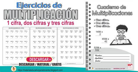 Material Educativo Cuaderno De Multiplicaciones De Una Cifra Dos Cifras Y Tres Cifras