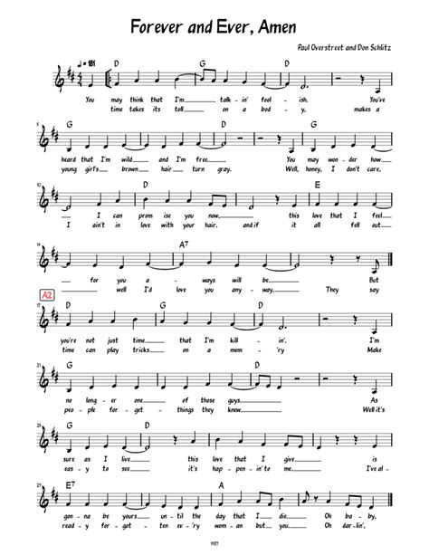 Forever And Ever Amen Lead Sheet With Lyrics Sheet Music For Piano Solo Easy