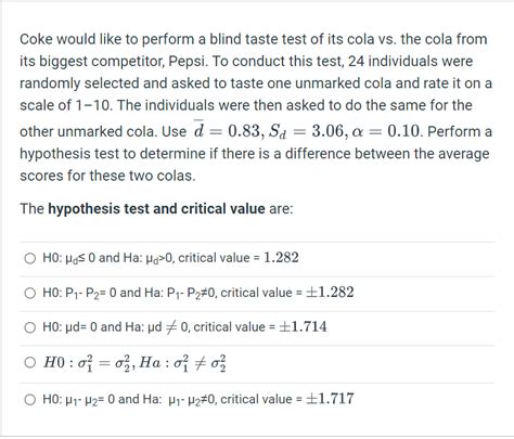 Solved Coke Would Like To Perform A Blind Taste Test Of Its Chegg