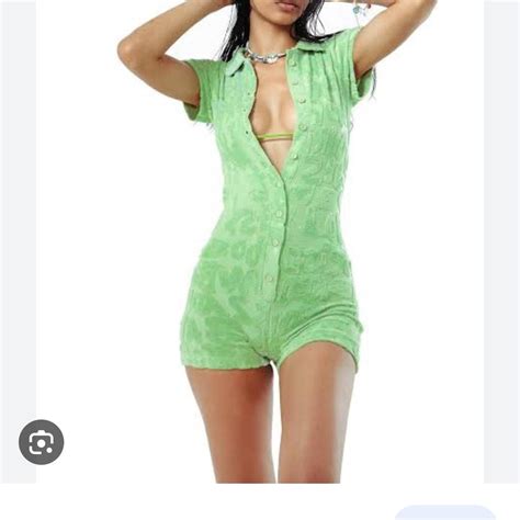 Jaded London Towelling Playsuit In Green Like New Depop