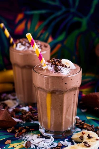 Premium Photo Chocolate Banana Smoothie With Cocoa Nibs And Coconut Flakes